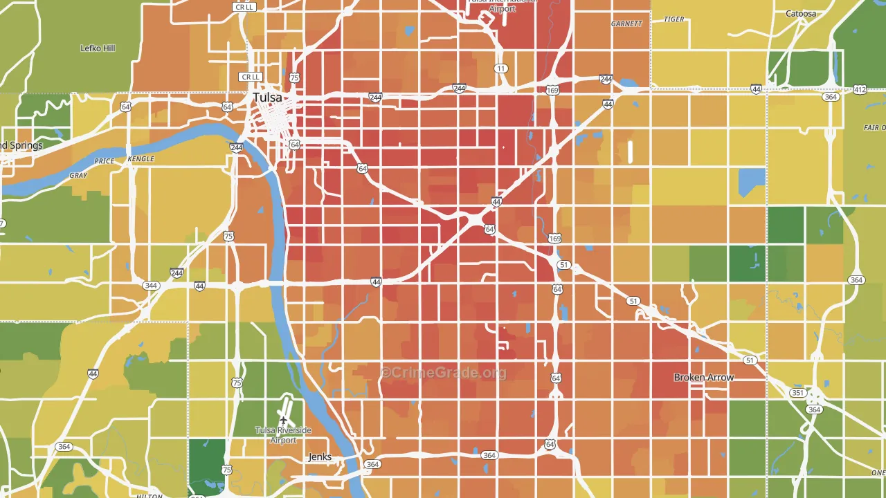 Tulsa County, OK Map of Vehicle Theft Rates