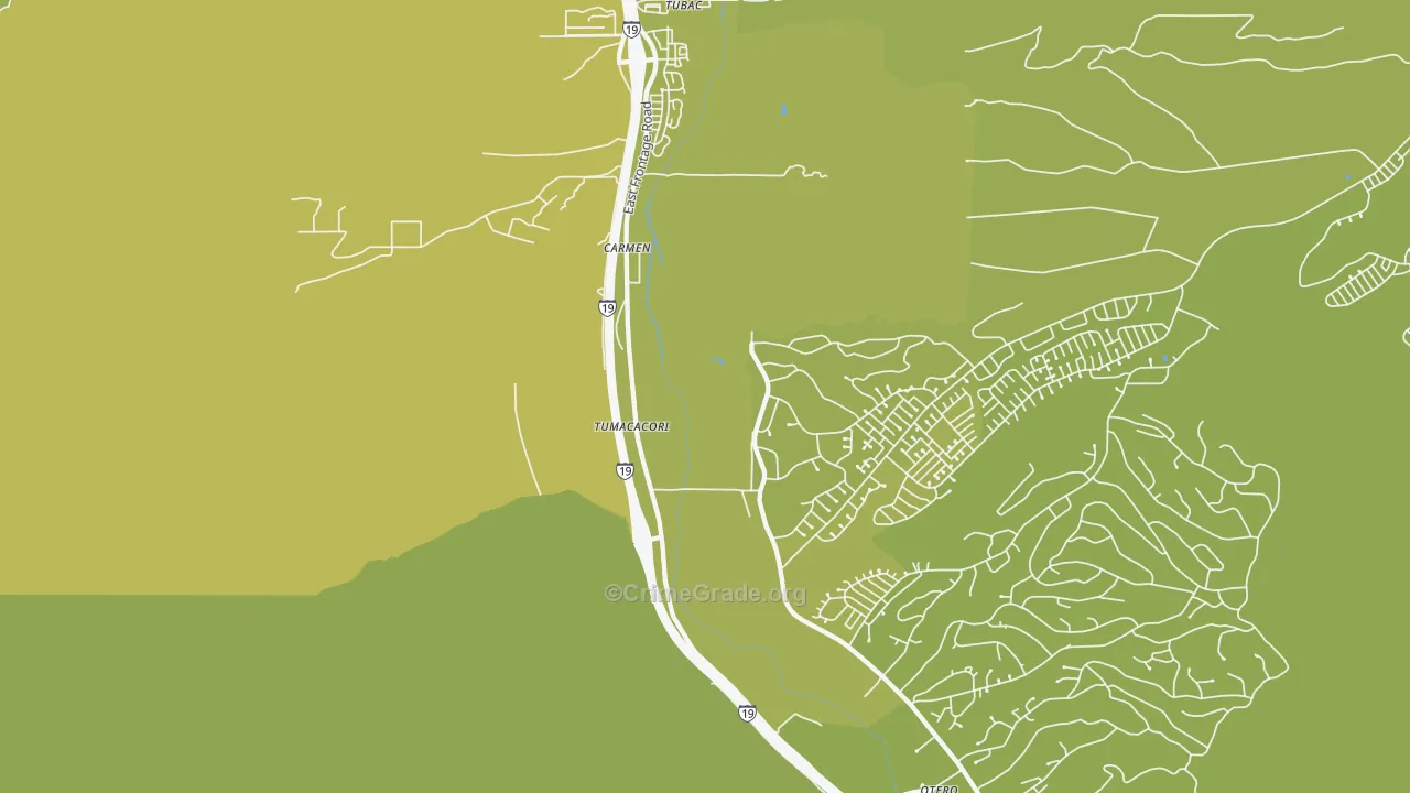 Tumacacori, AZ Map of Vehicle Theft Rates