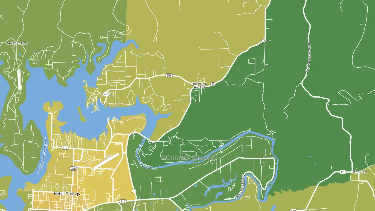 Tumbling Shoals, AR Map of Vehicle Theft Rates