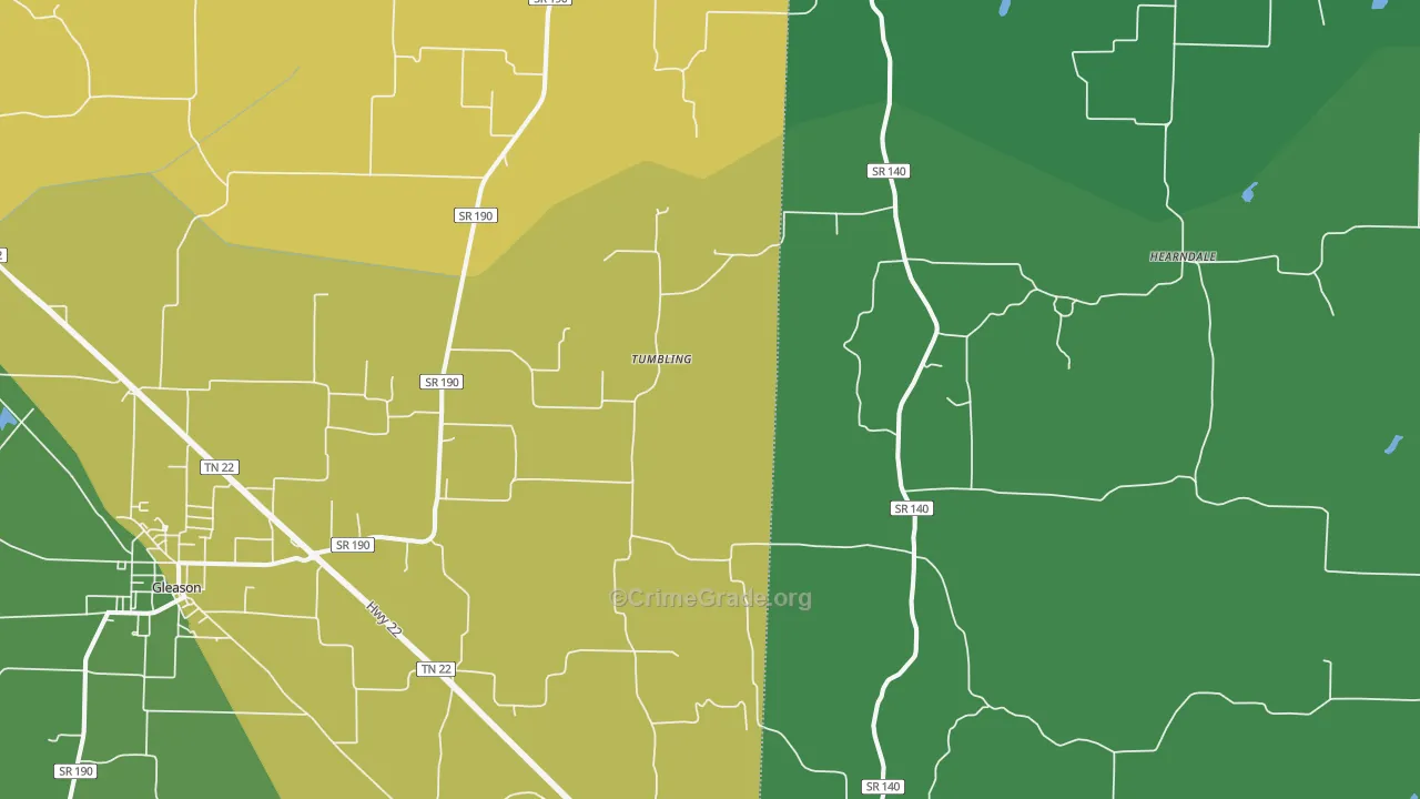 Tumbling, TN Map of Vehicle Theft Rates