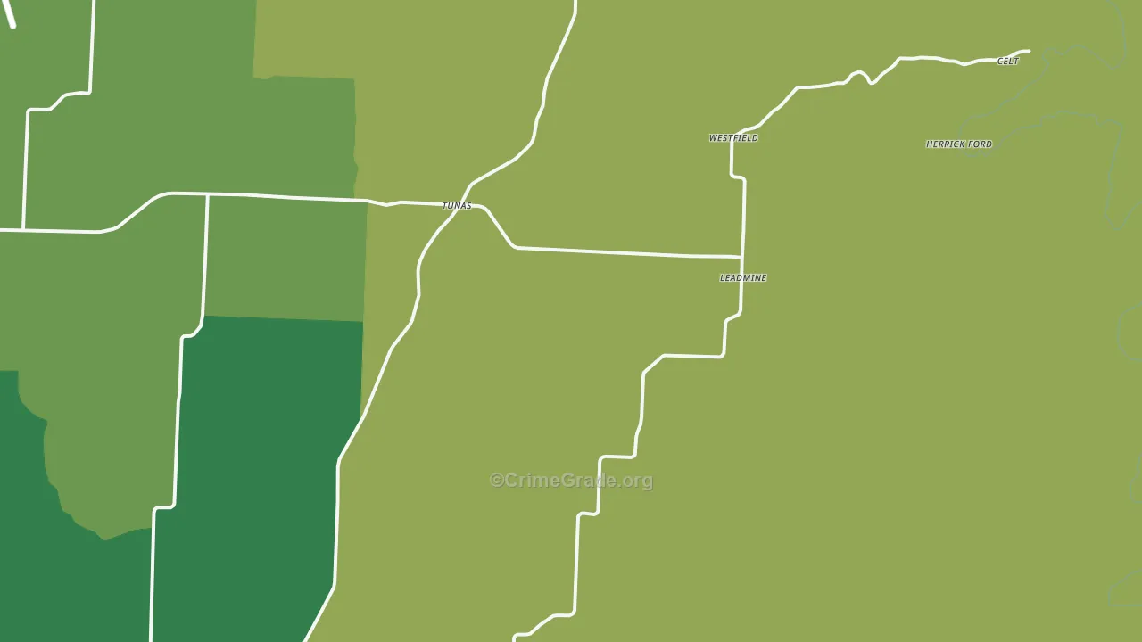 Tunas, MO Map of Vehicle Theft Rates