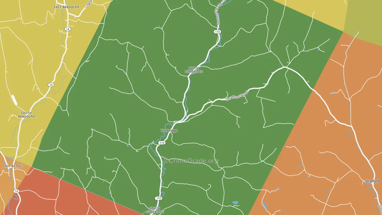 Tunbridge, VT Map of Vehicle Theft Rates