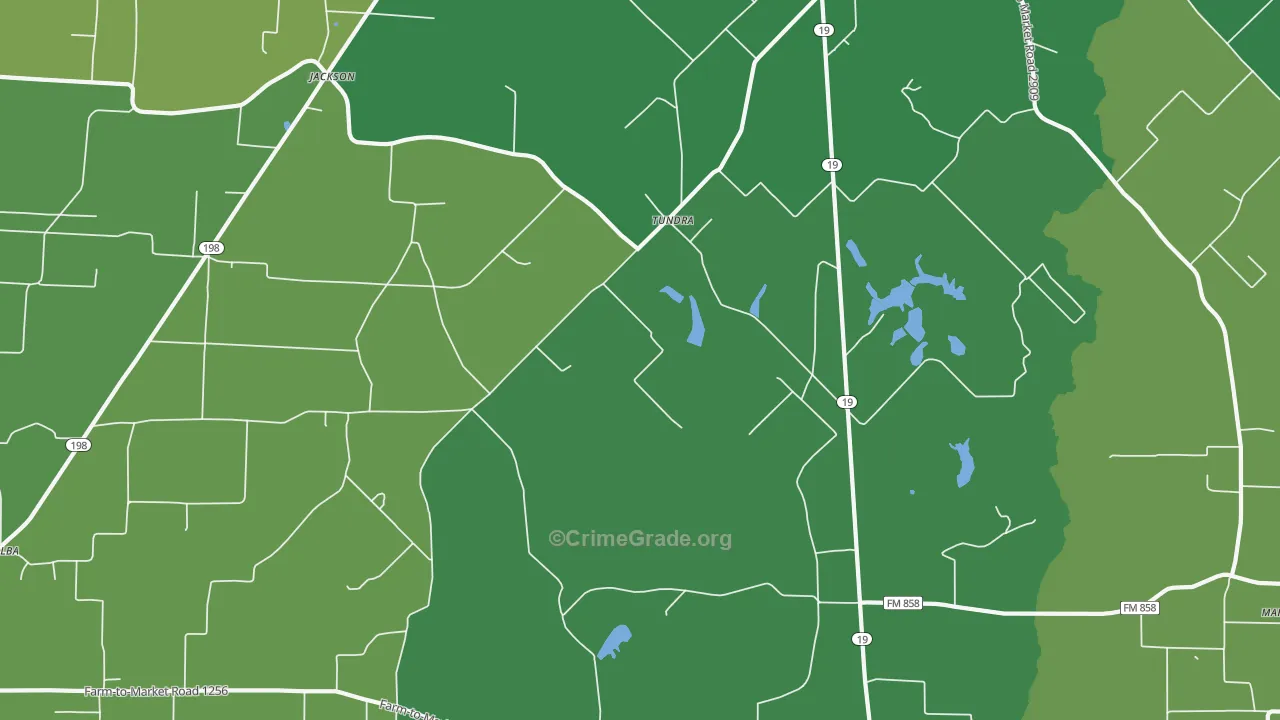 Tundra, TX Map of Vehicle Theft Rates