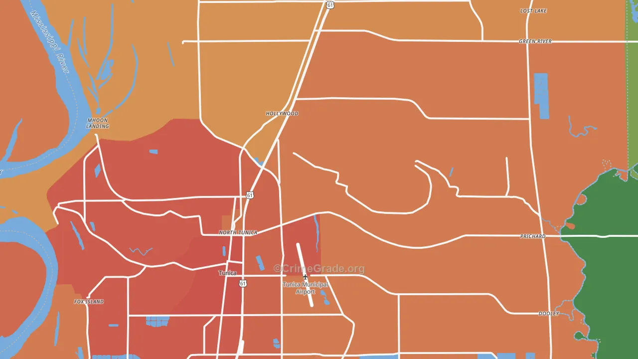Tunica County, MS Map of Vehicle Theft Rates