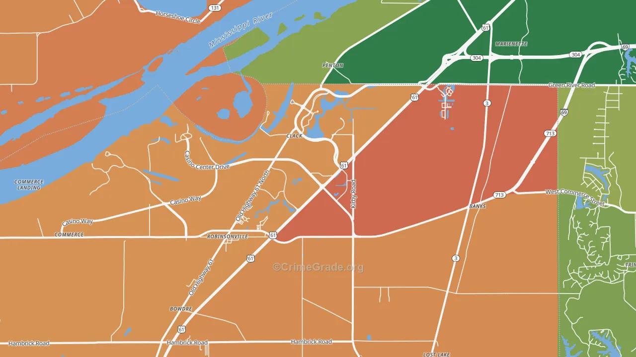 Tunica Resorts, MS Map of Vehicle Theft Rates