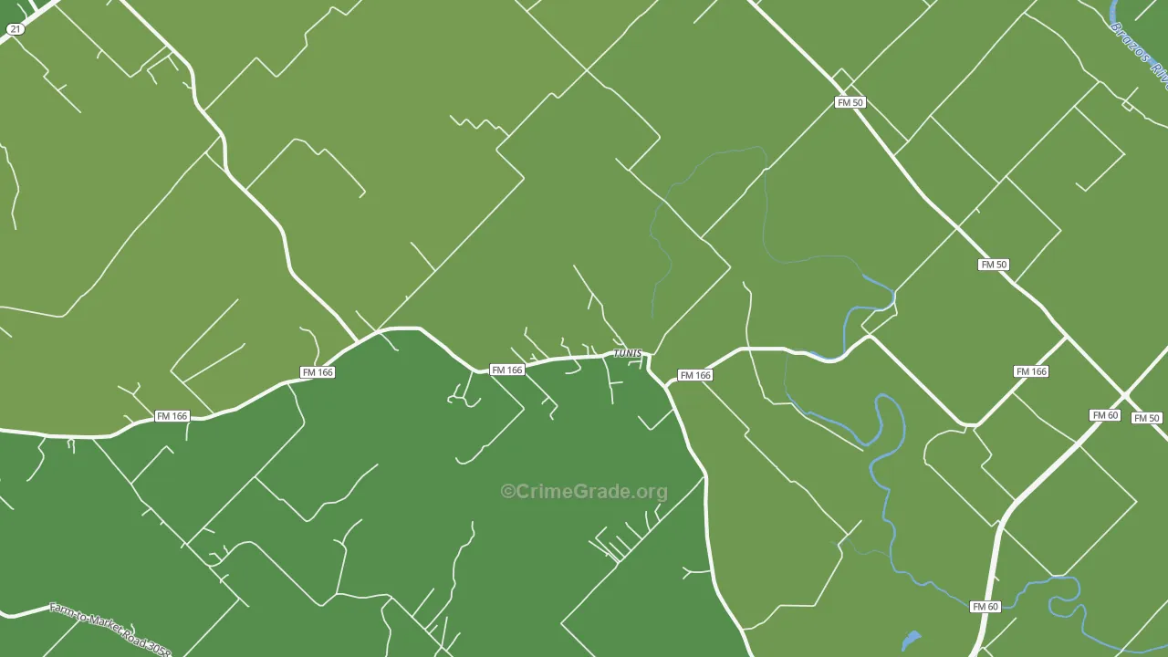 Tunis, TX Map of Vehicle Theft Rates