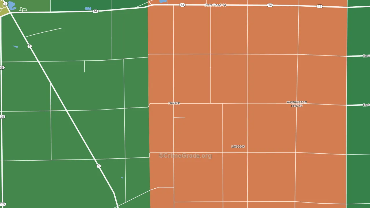 Tunker, IN Map of Vehicle Theft Rates