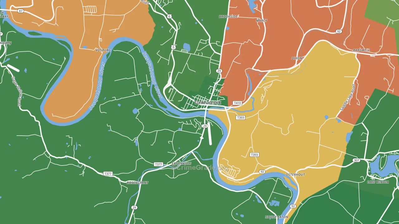 Tunkhannock, PA Map of Vehicle Theft Rates