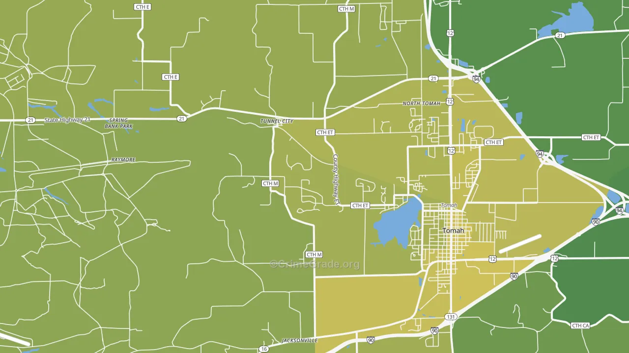 Tunnel City, WI Map of Vehicle Theft Rates