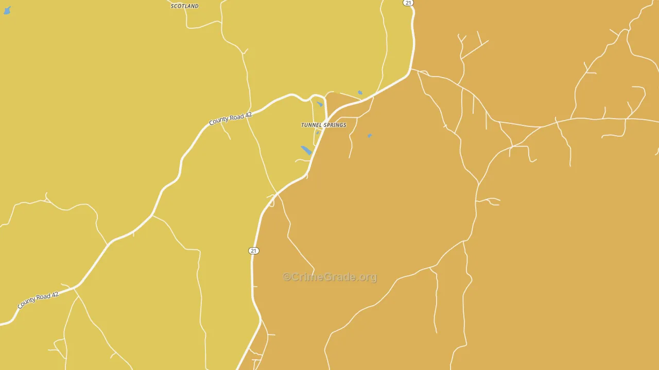 Tunnel Springs, AL Map of Vehicle Theft Rates