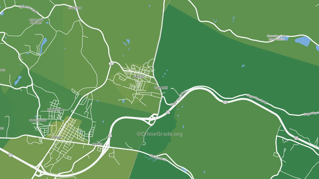 Tunnelhill, PA Map of Vehicle Theft Rates