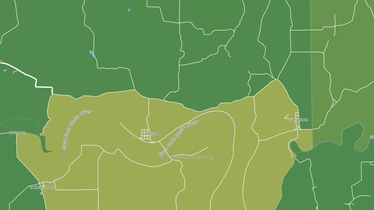 Tunnelton, IN Map of Vehicle Theft Rates