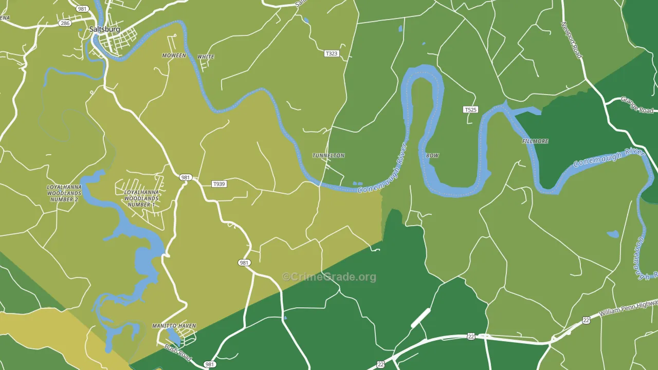 Tunnelton, PA Map of Vehicle Theft Rates