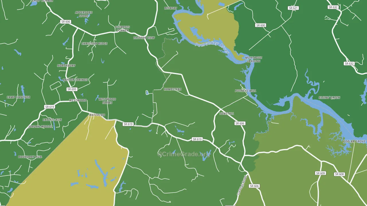Tunstall, VA Map of Vehicle Theft Rates