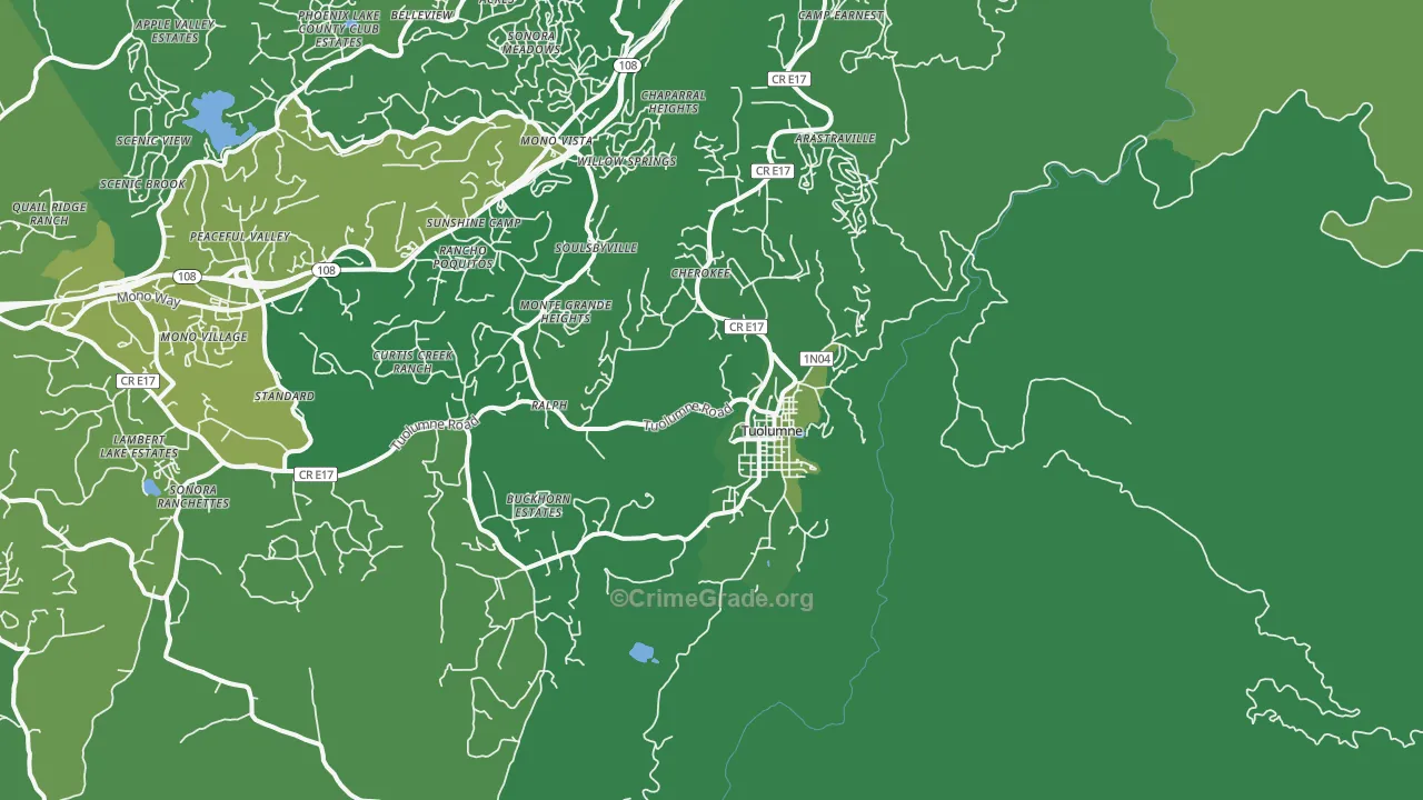 Tuolumne, CA Map of Vehicle Theft Rates