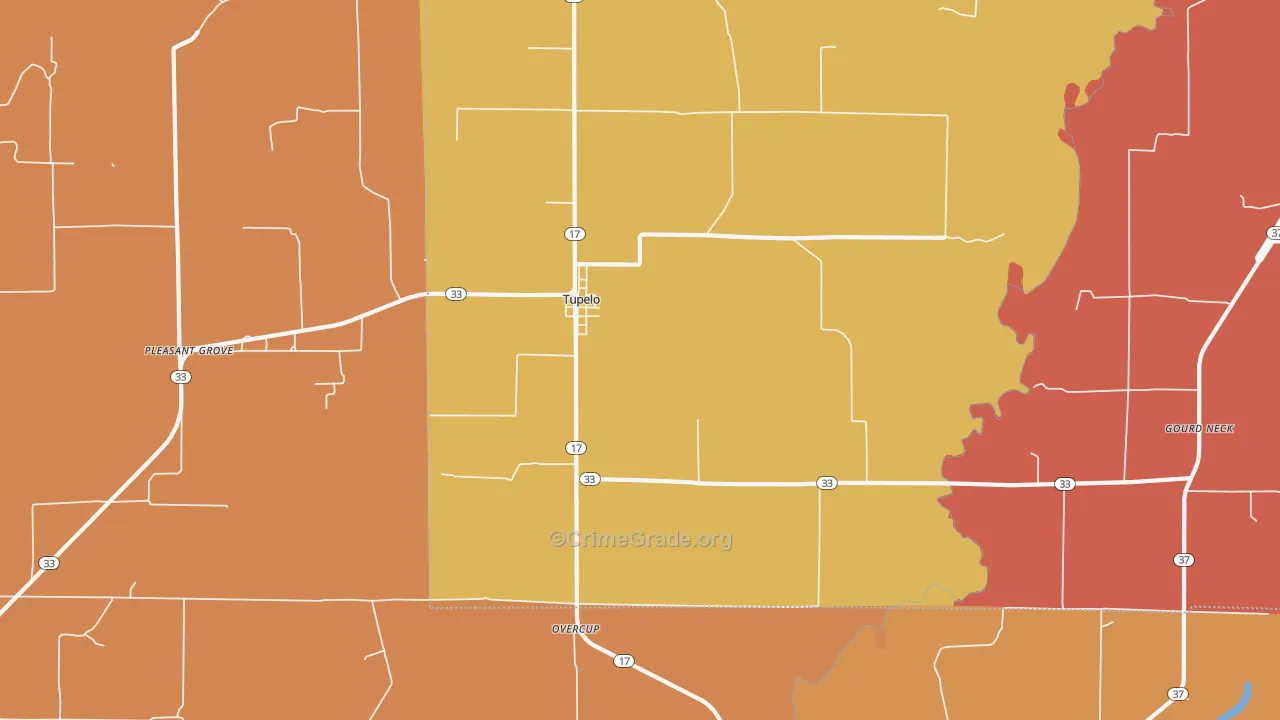 Tupelo, AR Map of Vehicle Theft Rates