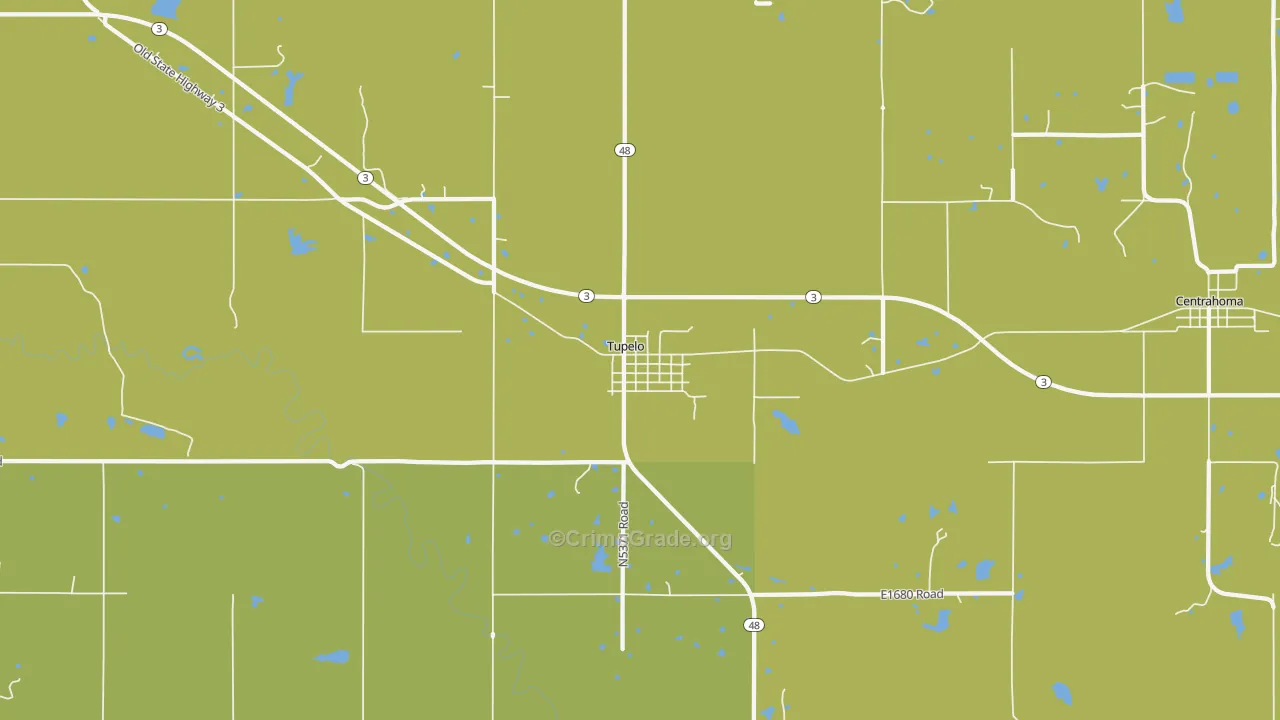 Tupelo, OK Map of Vehicle Theft Rates