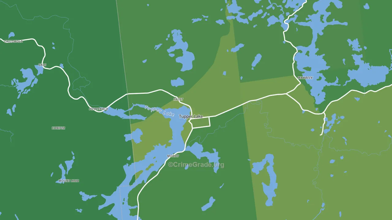Tupper Lake, NY Map of Vehicle Theft Rates