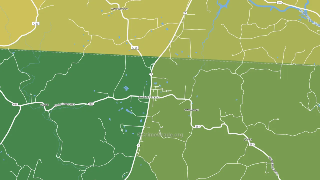 Tuppers Plains, OH Map of Vehicle Theft Rates