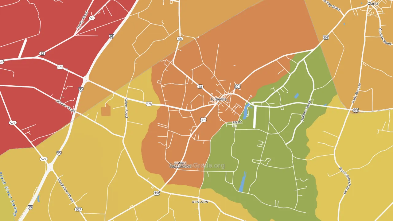 Turbeville, SC Map of Vehicle Theft Rates