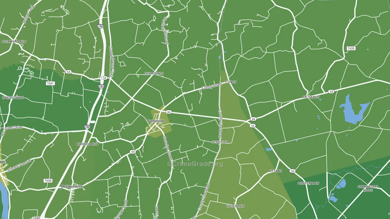 Turbotville, PA Map of Vehicle Theft Rates