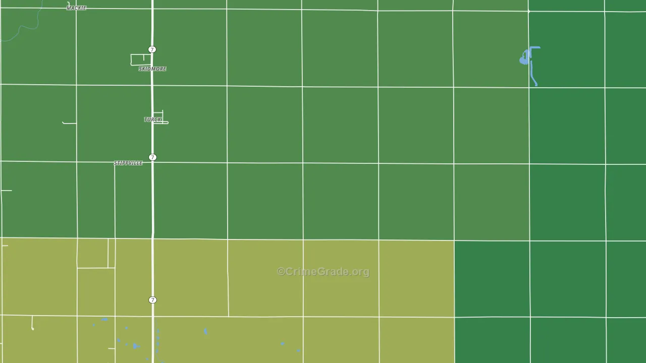 Turck, KS Map of Vehicle Theft Rates