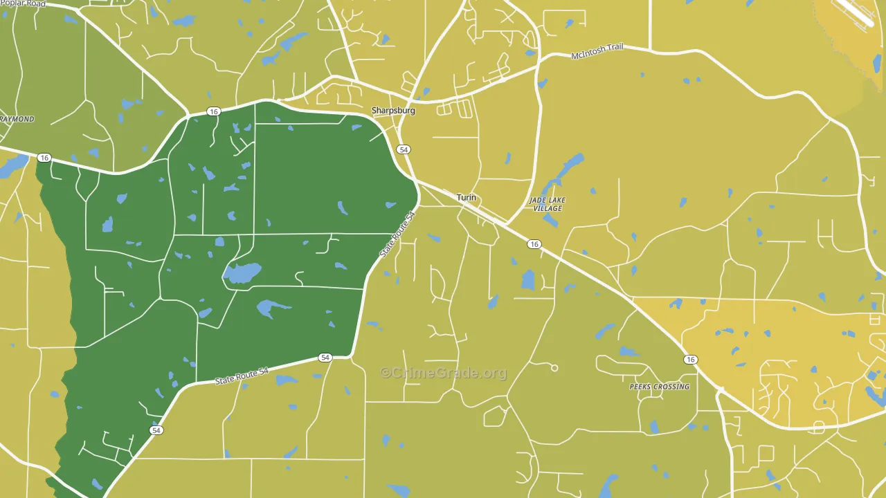 Turin, GA Map of Vehicle Theft Rates