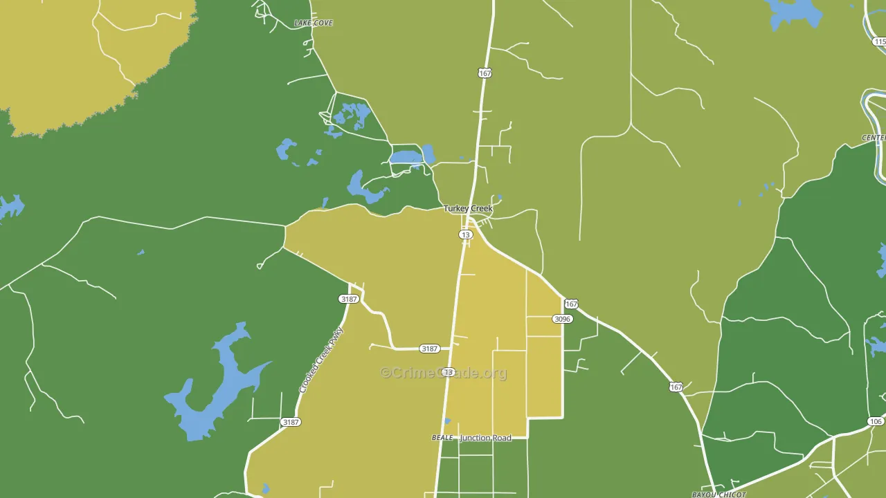Turkey Creek, LA Map of Vehicle Theft Rates