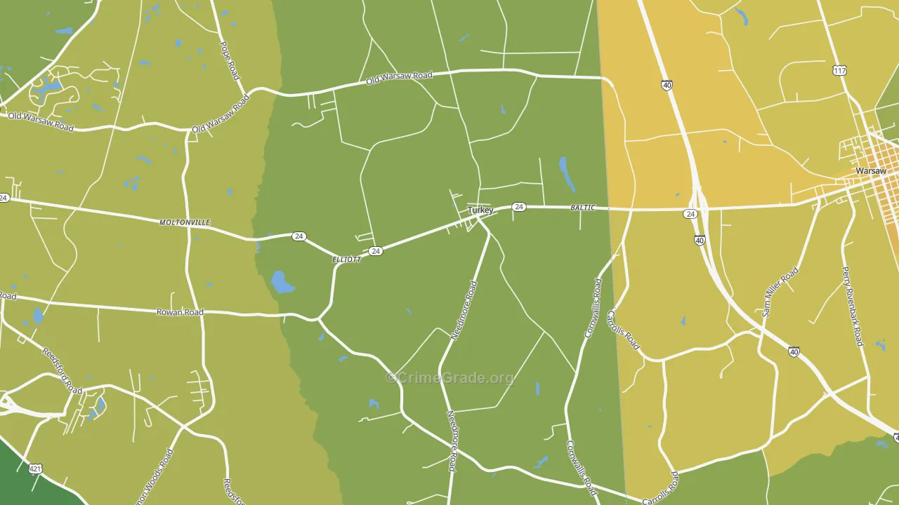 Turkey, NC Map of Vehicle Theft Rates