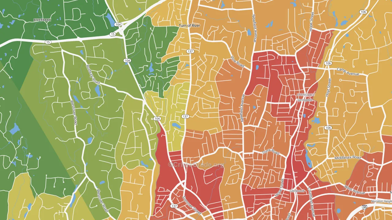 Turn of River, Stamford, CT Map of Vehicle Theft Rates