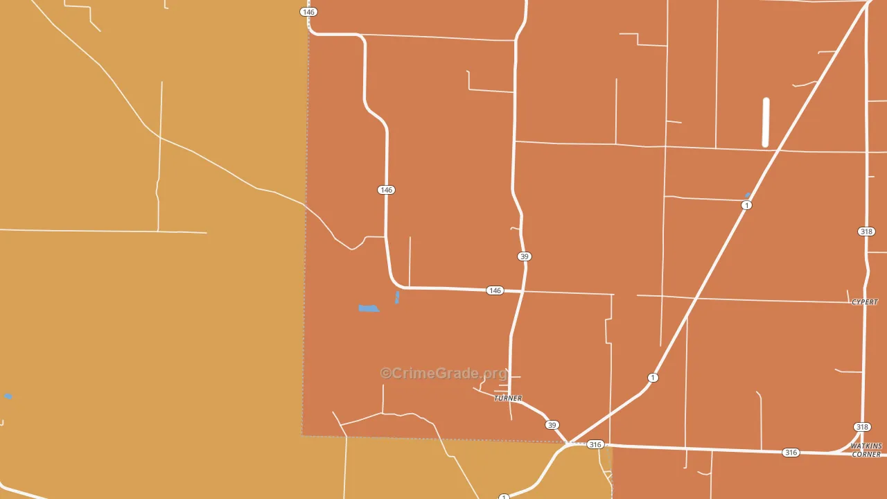Turner, AR Map of Vehicle Theft Rates