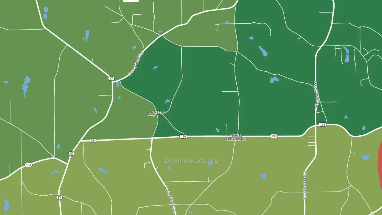 Turner Crossroads, AL Map of Vehicle Theft Rates