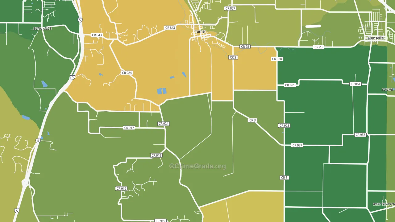 Turner, OR Map of Vehicle Theft Rates