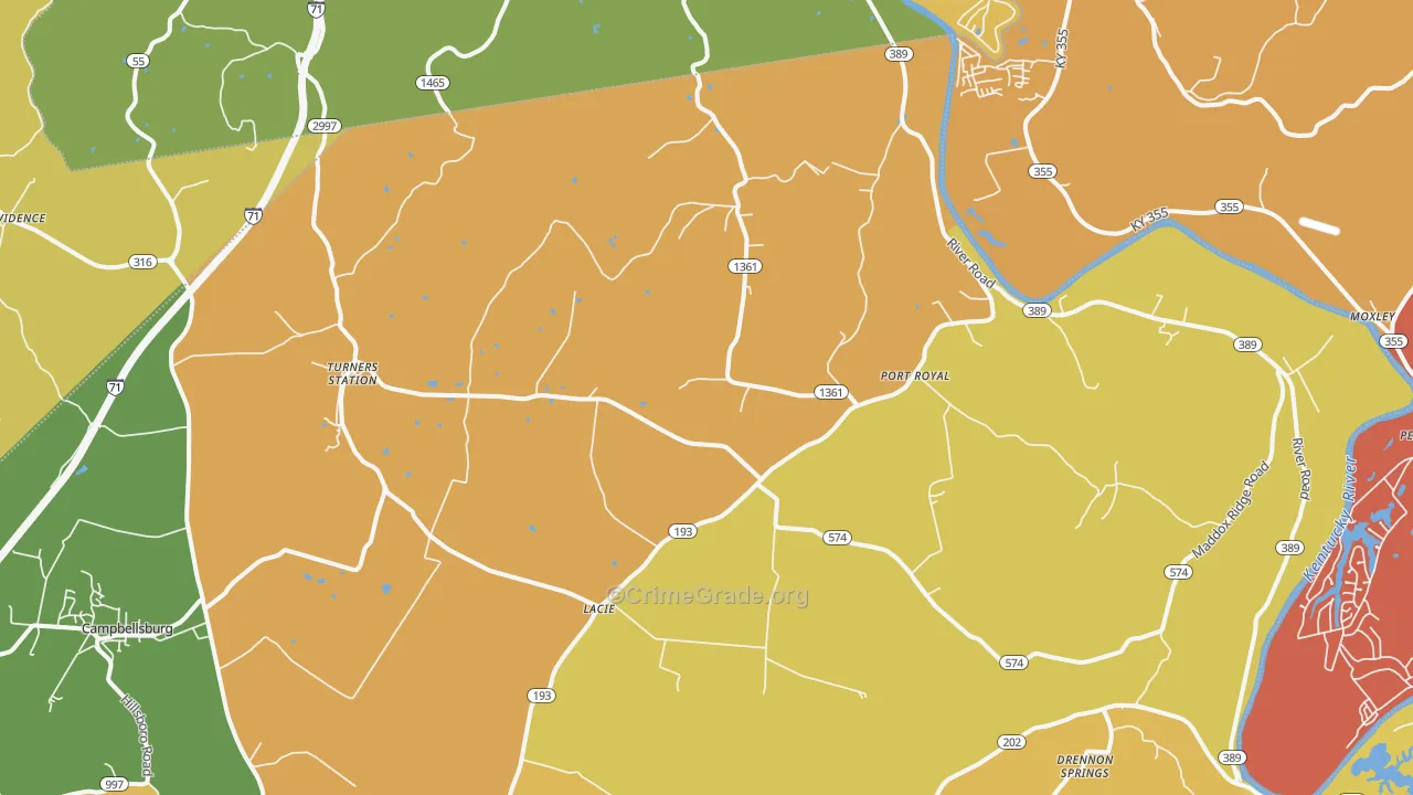 Turners Station, KY Map of Vehicle Theft Rates