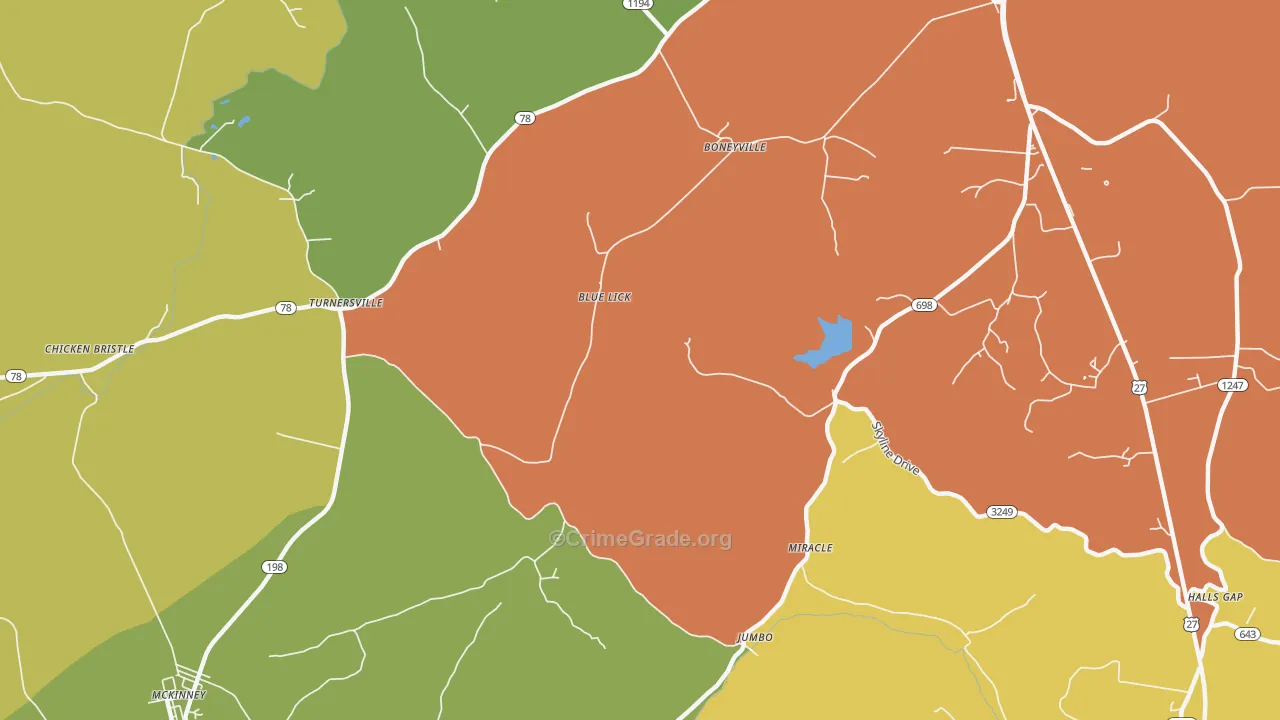Turnersville, KY Map of Vehicle Theft Rates