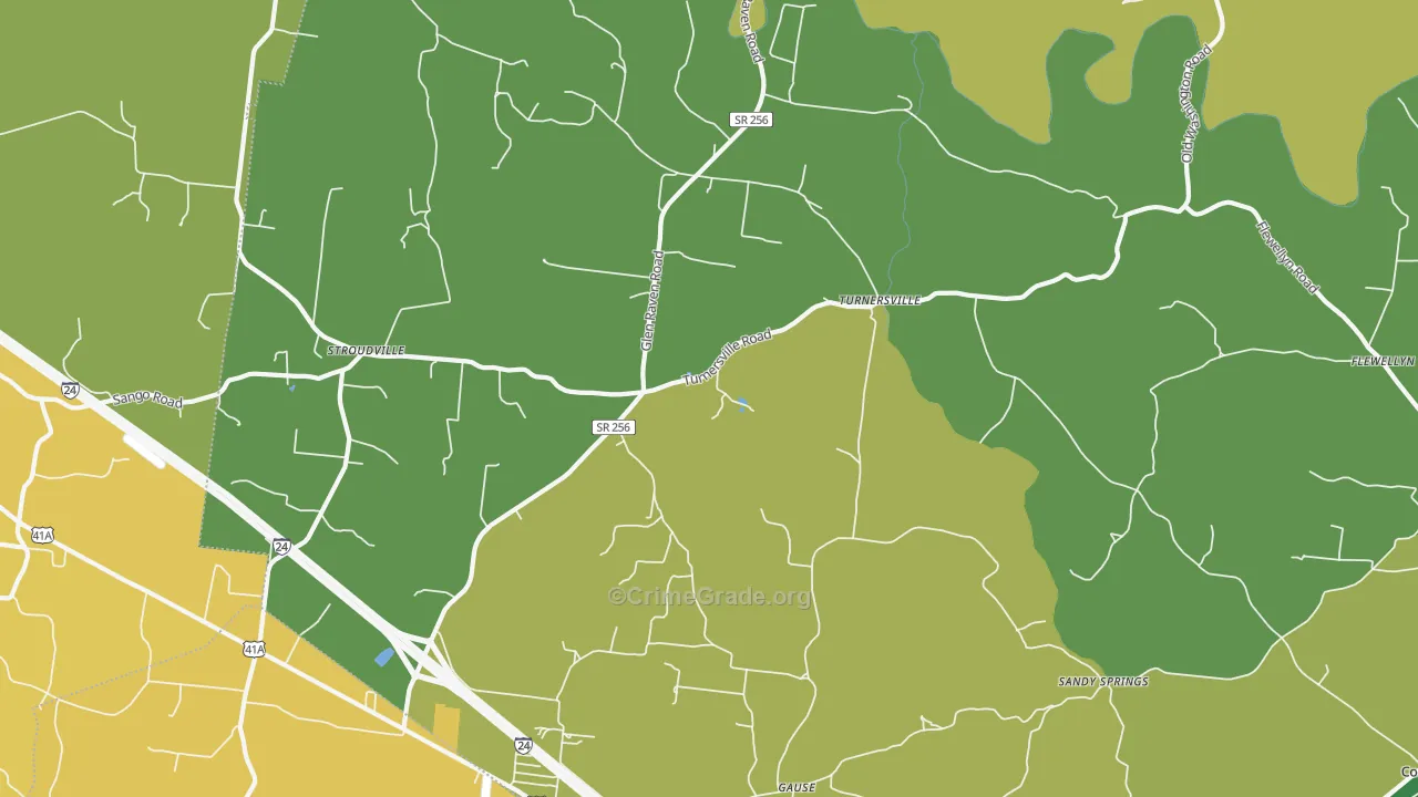 Turnersville, TN Map of Vehicle Theft Rates