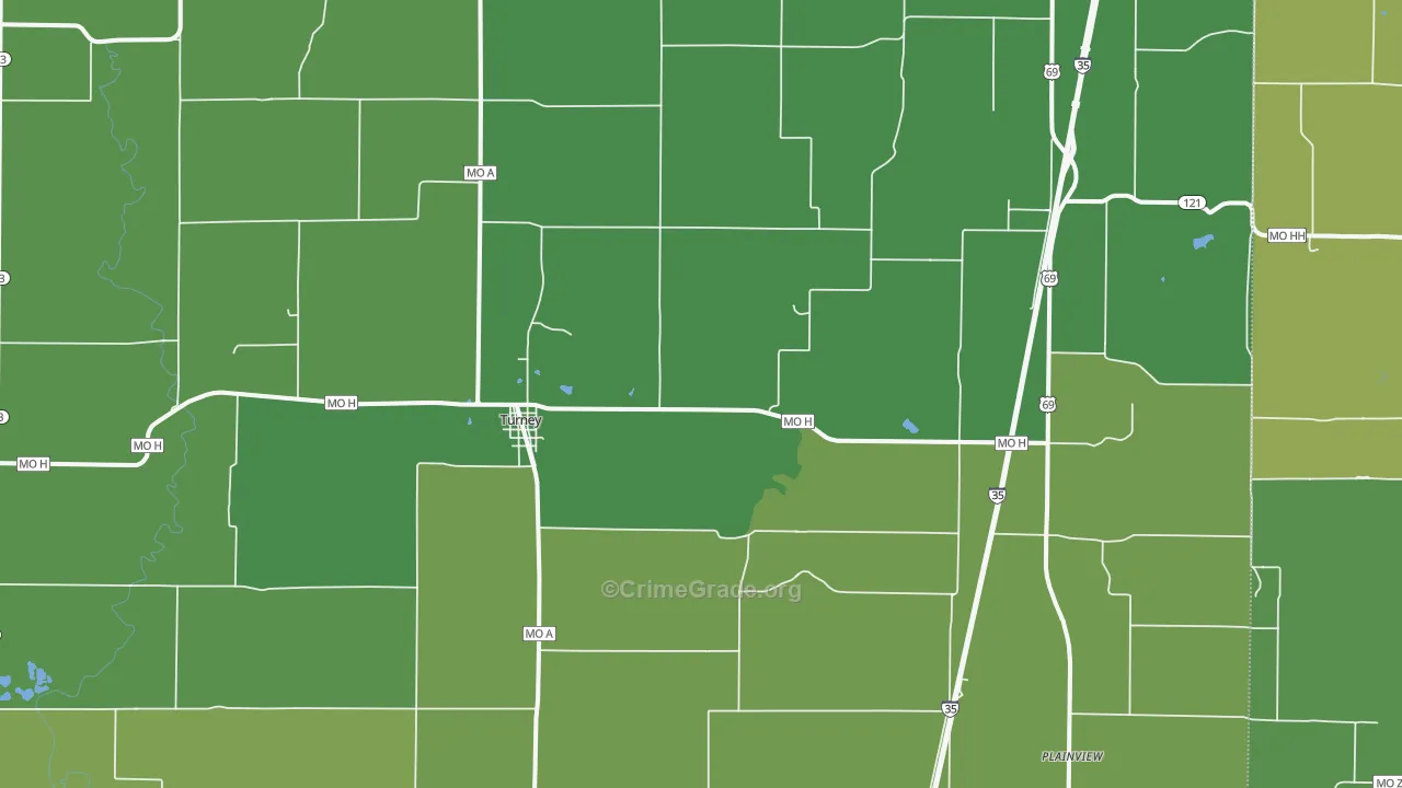 Turney, MO Map of Vehicle Theft Rates