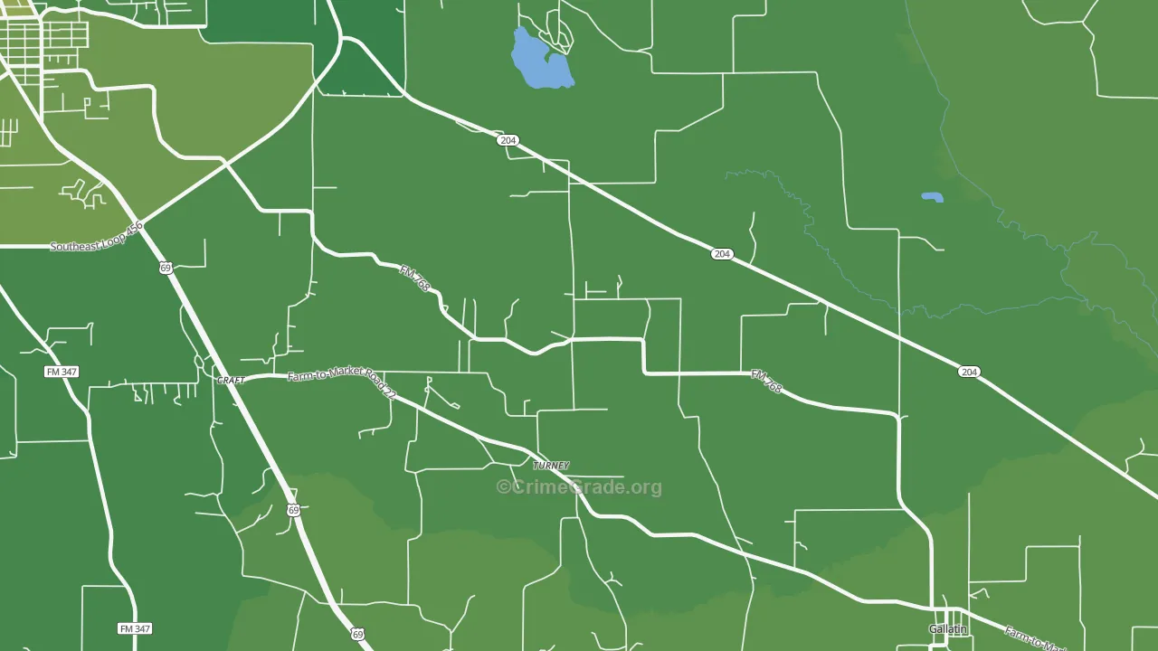 Turney, TX Map of Vehicle Theft Rates