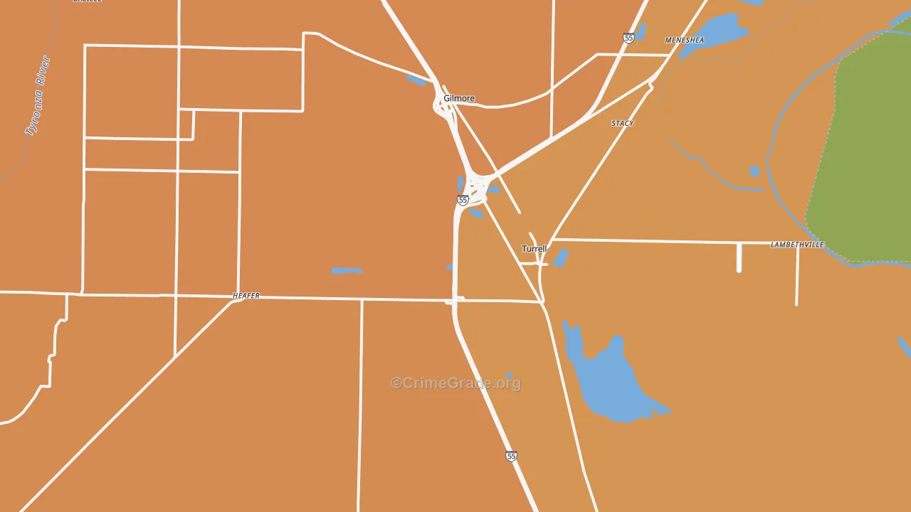 Turrell, AR Map of Vehicle Theft Rates