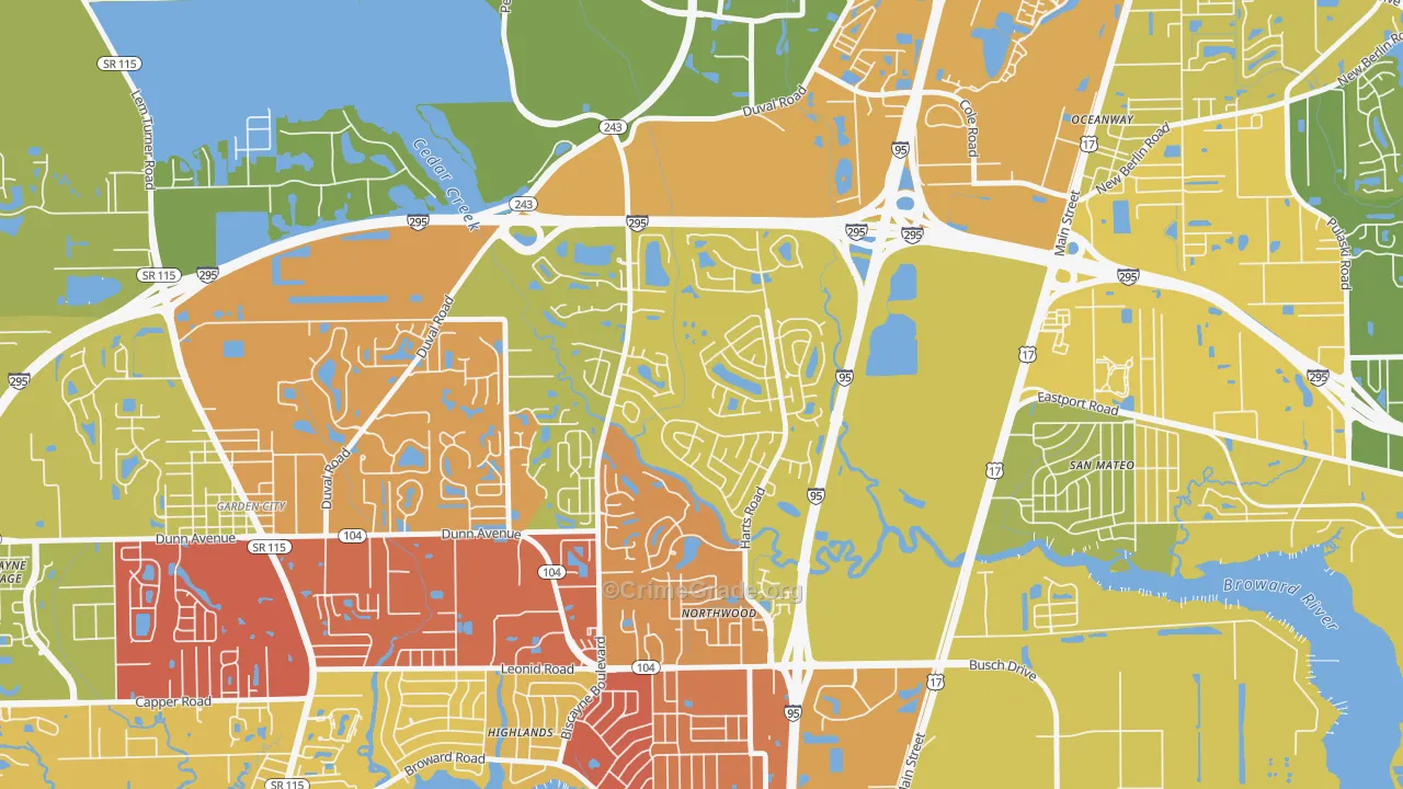 Turtle Creek, Jacksonville, FL Map of Vehicle Theft Rates