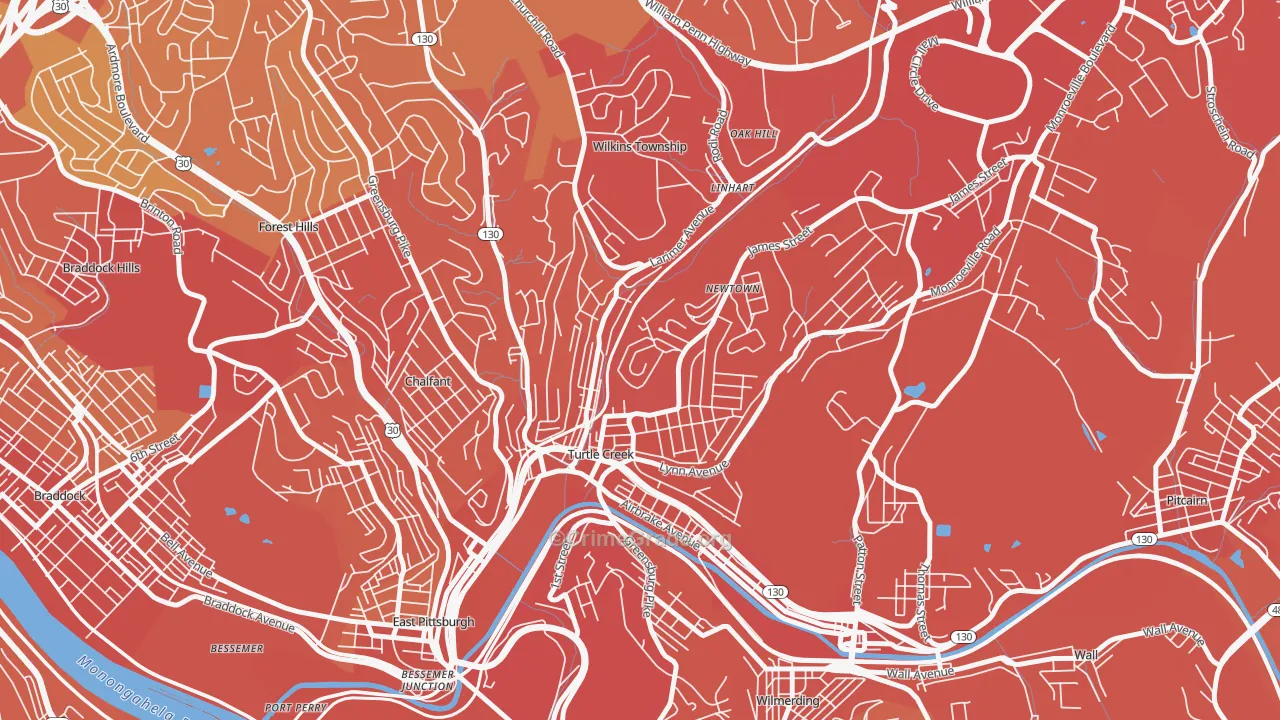 Turtle Creek, PA Map of Vehicle Theft Rates
