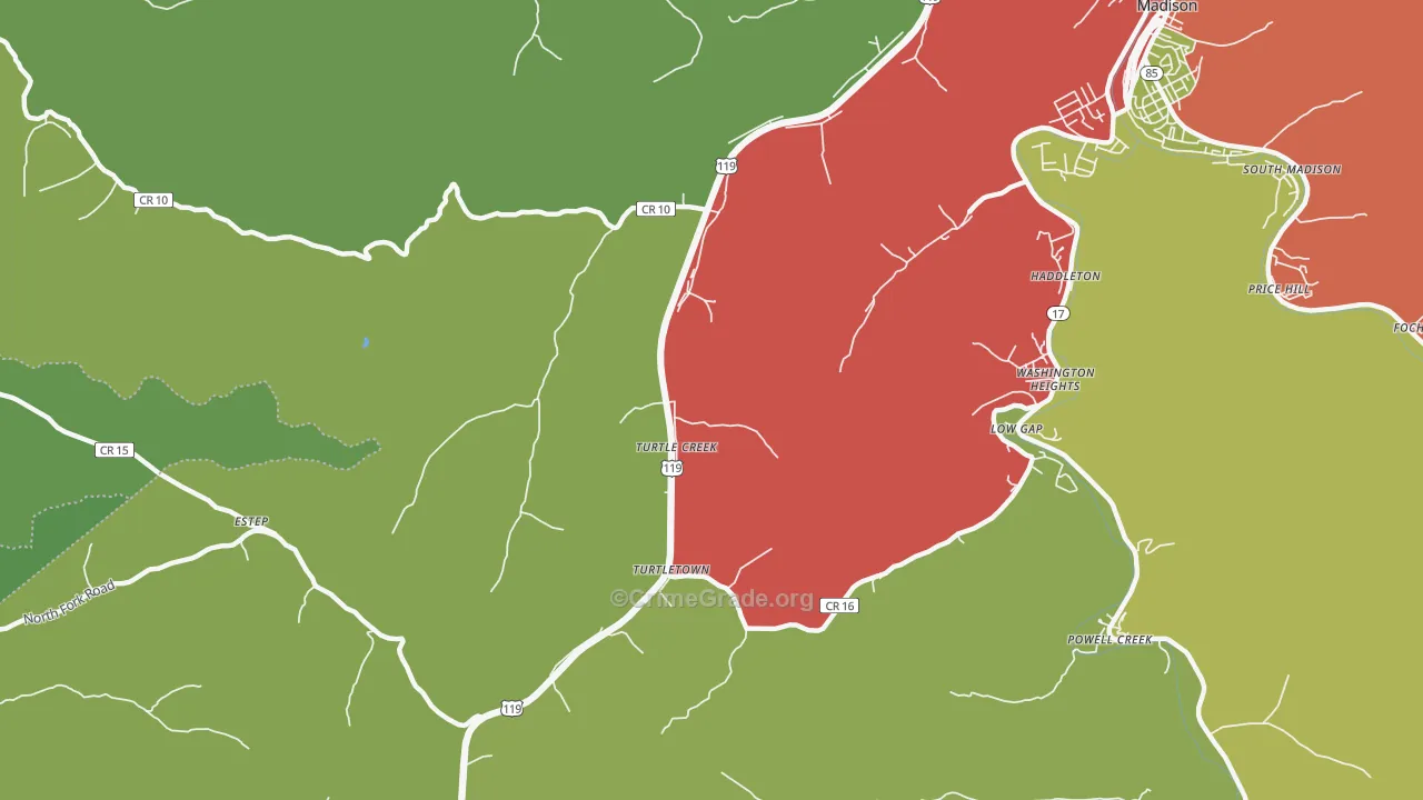 Turtle Creek, WV Map of Vehicle Theft Rates