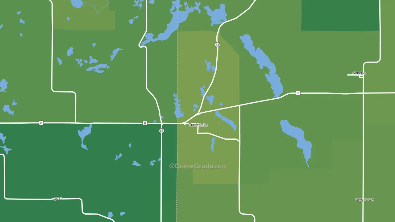 Turtle Lake, WI Map of Vehicle Theft Rates