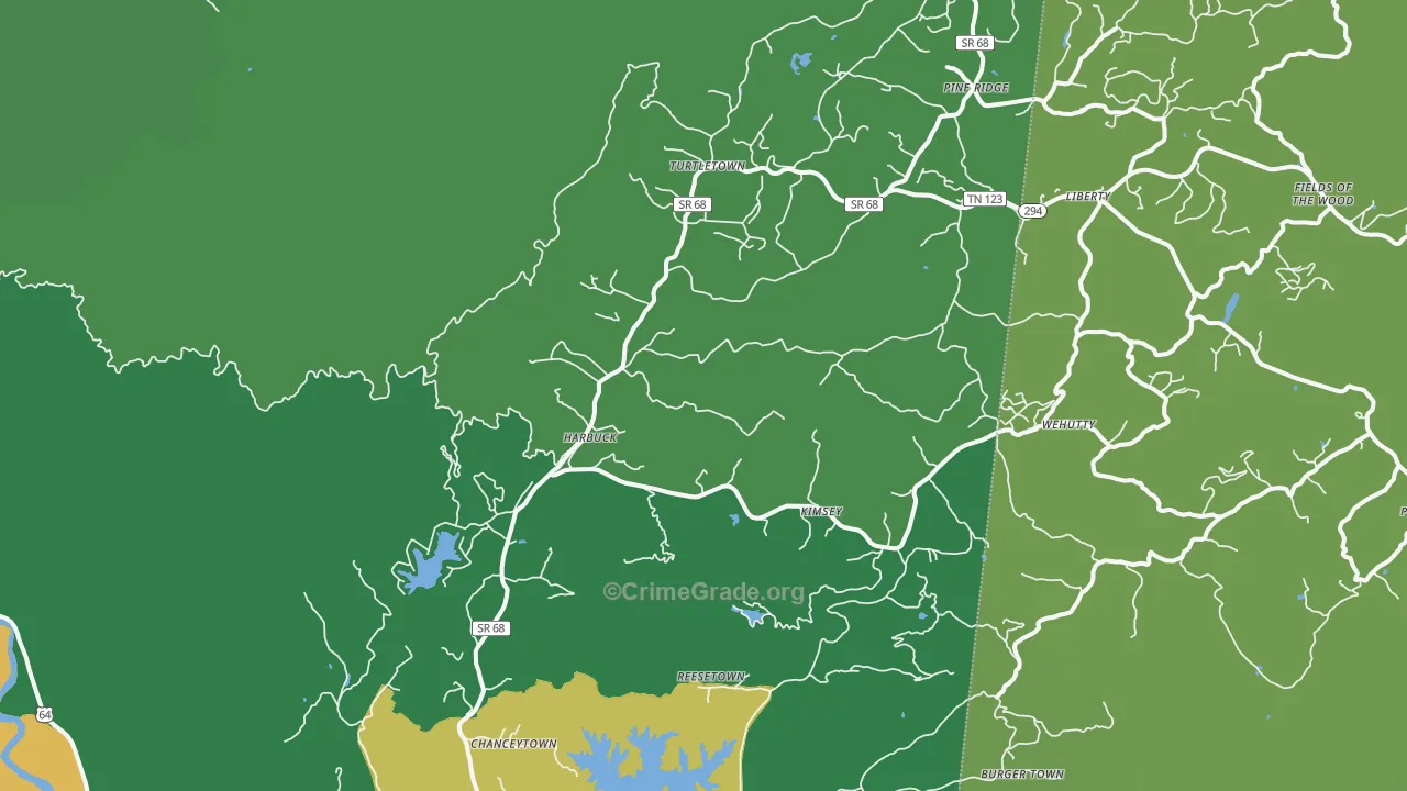 Turtletown, TN Map of Vehicle Theft Rates