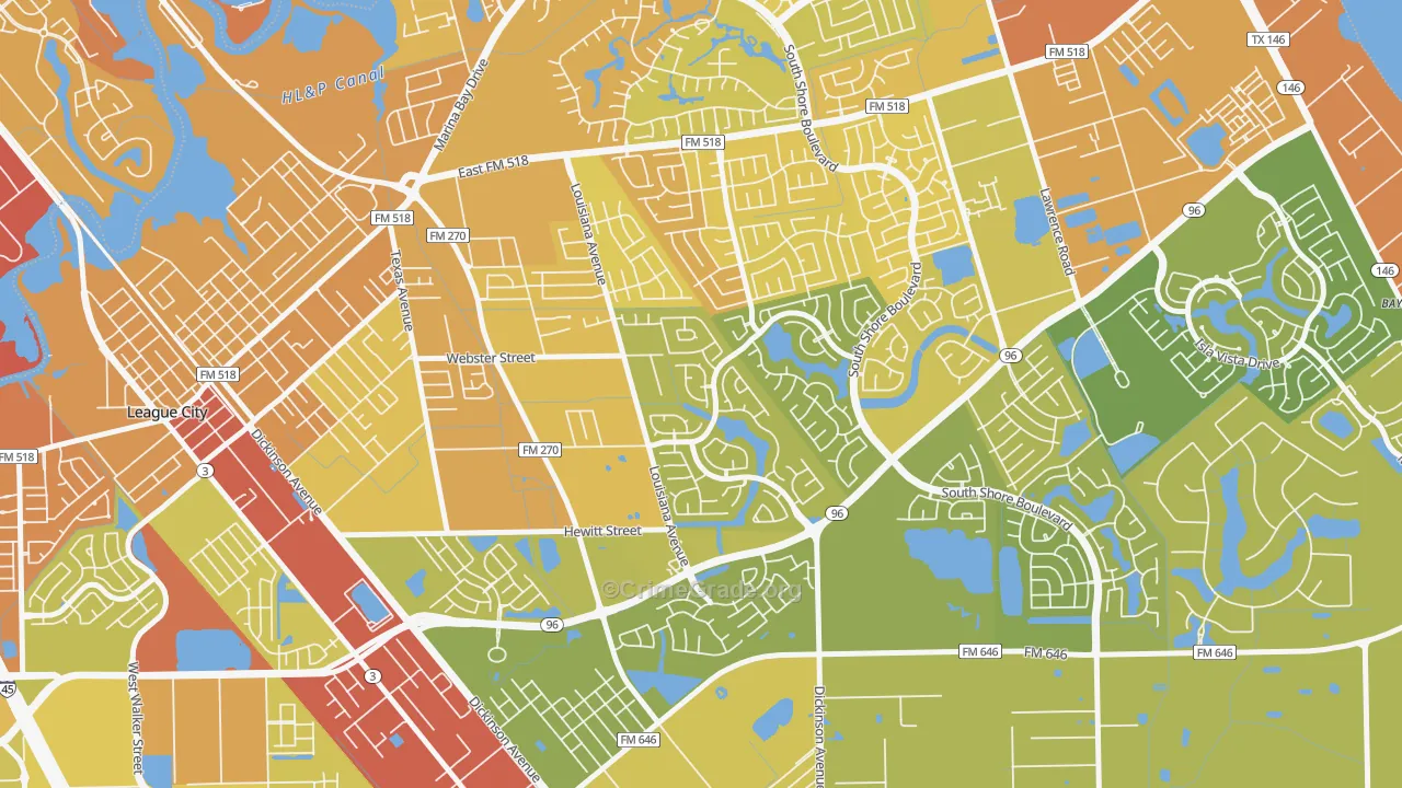 Tuscan Lakes, League City, TX Map of Vehicle Theft Rates