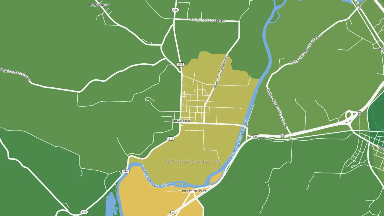 Tuscarawas, OH Map of Vehicle Theft Rates