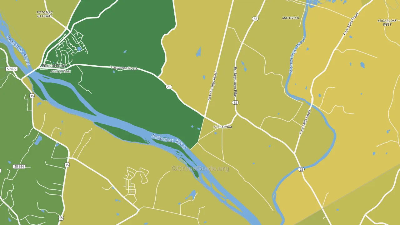 Tuscarora, MD Map of Vehicle Theft Rates