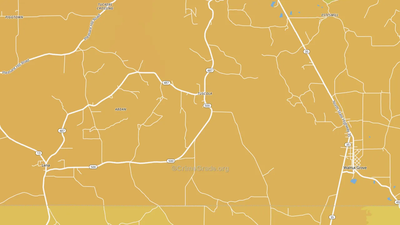 Tuscola, MS Map of Vehicle Theft Rates