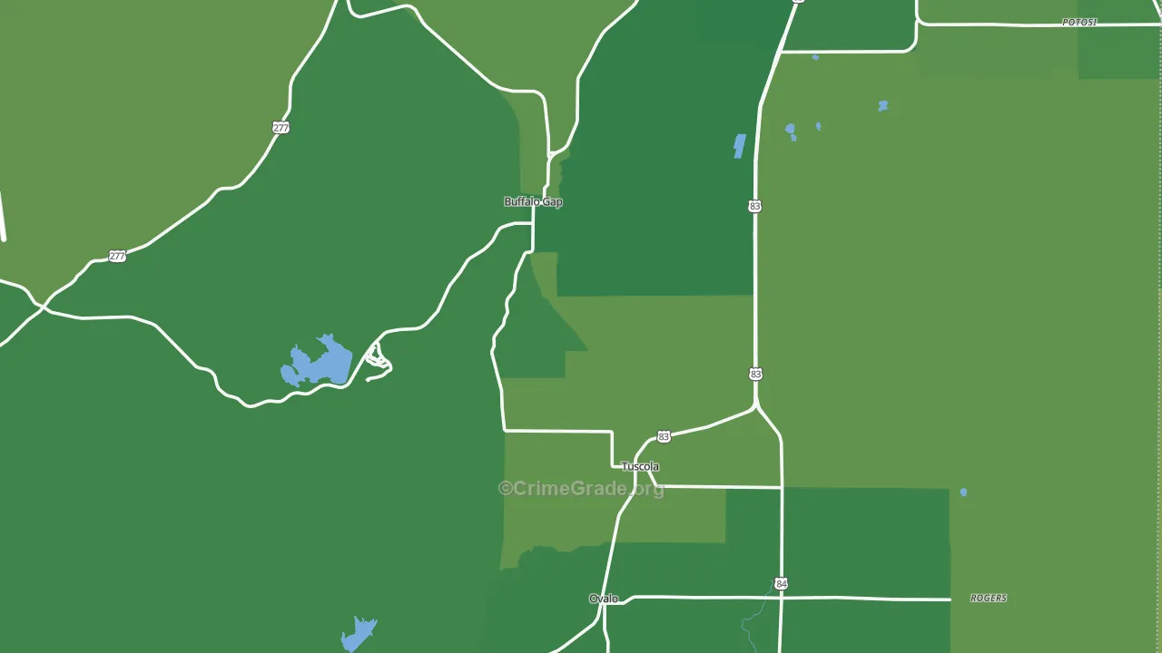 Tuscola, TX Map of Vehicle Theft Rates