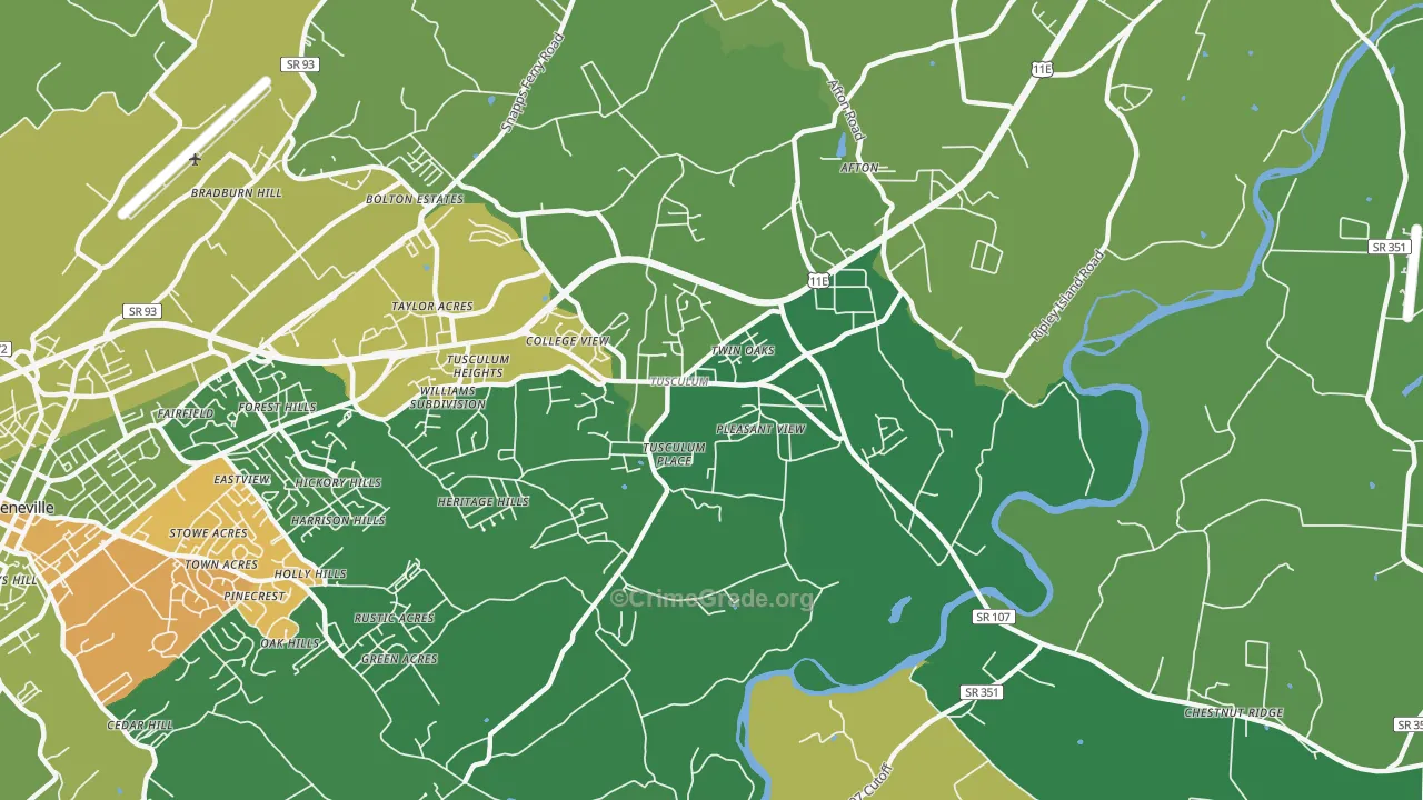 Tusculum, TN Map of Vehicle Theft Rates